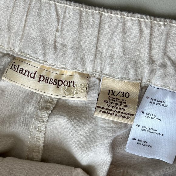 Island Passport Ankle Pants Womens 1X / 30 Drawstring Cotton Linen Summer Beach - Picture 4 of 9